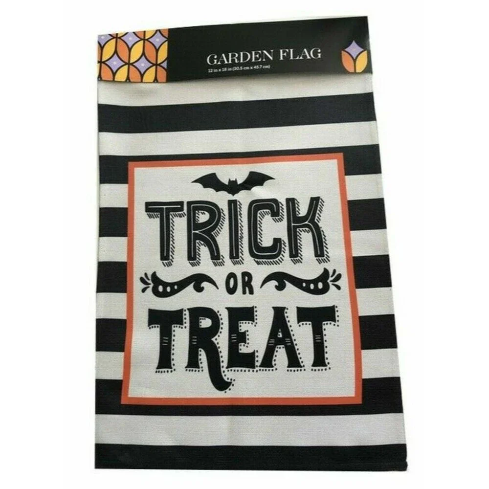 Trick Or Treat Halloween Garden Yard Flag Bat Bats Black White Stripe 12
